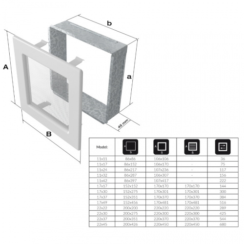Вентиляционная решетка Kratki Белая 17x30