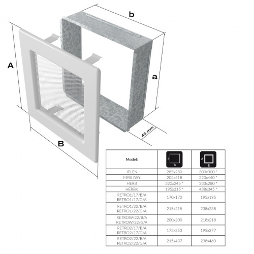 Вентиляционная решетка Kratki Ретро графитовая распашная 17