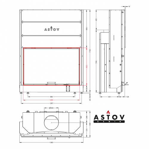 Каминная топка ASTOV ПС 10057 3d